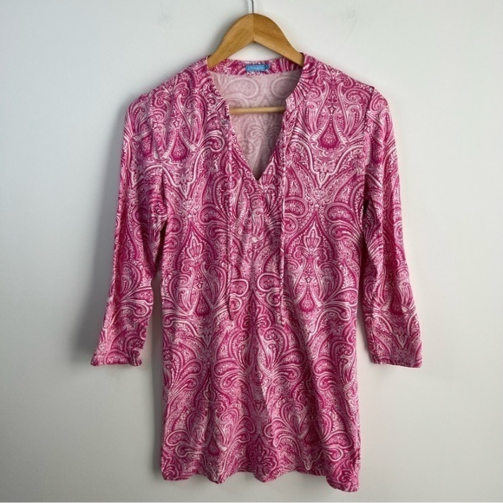 J. McLaughlin Pink Paisley V-Neck Tunic M.
